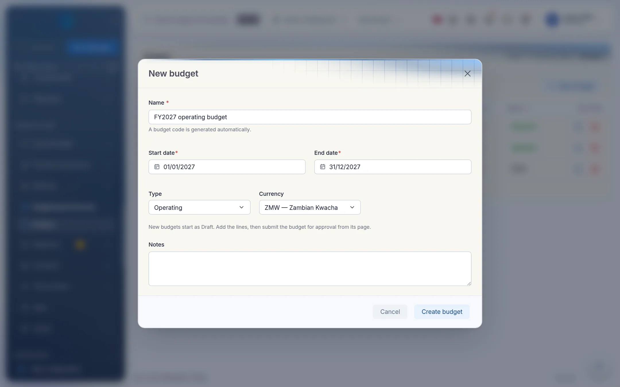 The New budget form