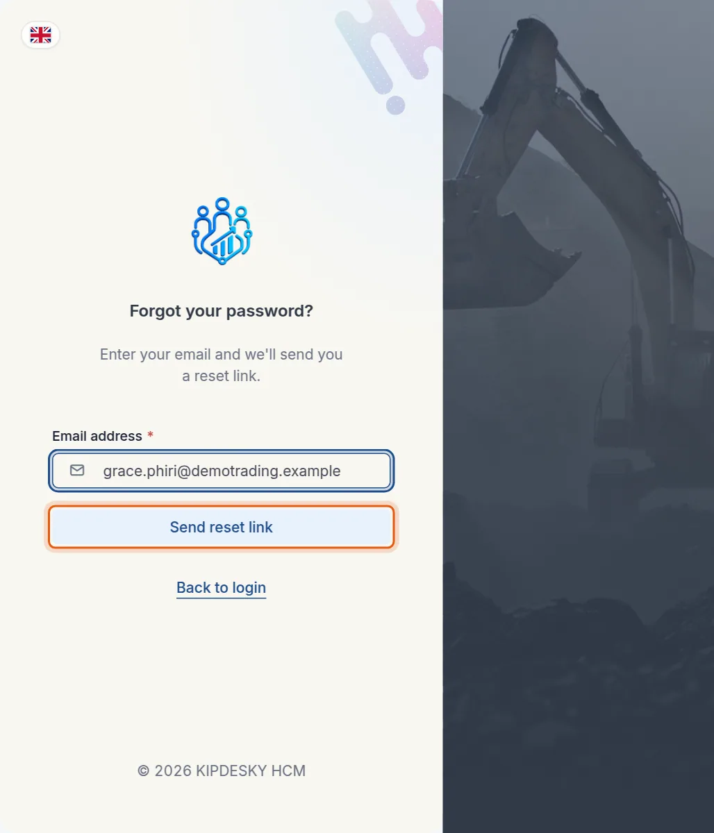 The Forgot your password page with an email address entered
