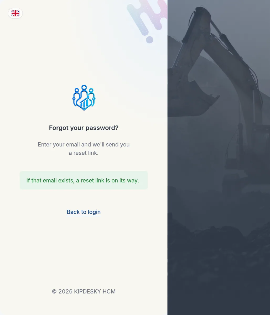 Confirmation that a reset link is on its way