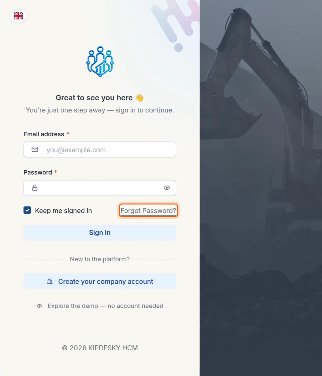 The sign-in page with the Forgot Password link highlighted