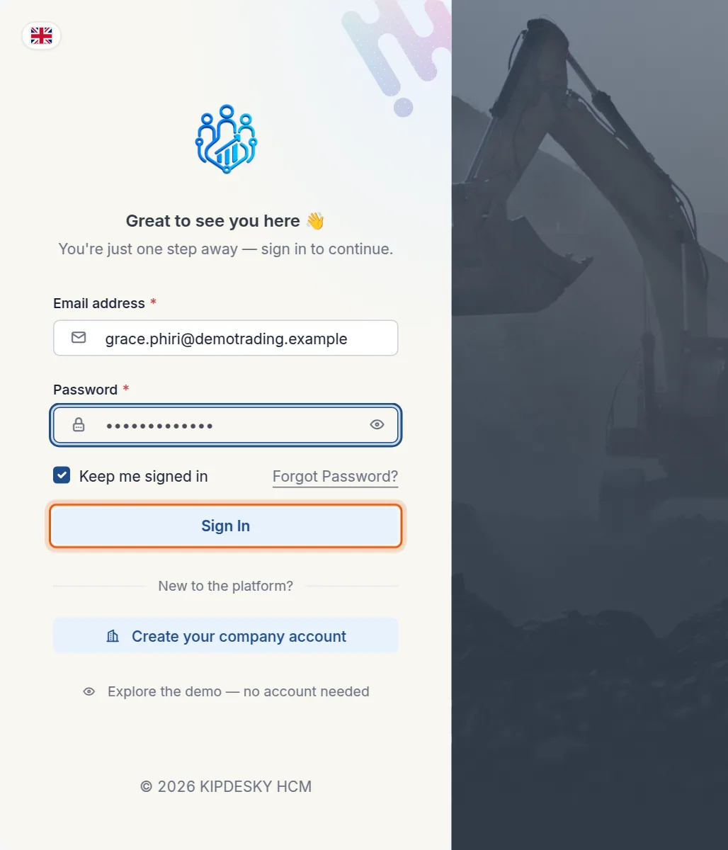The sign-in form filled in, with the Sign In button highlighted