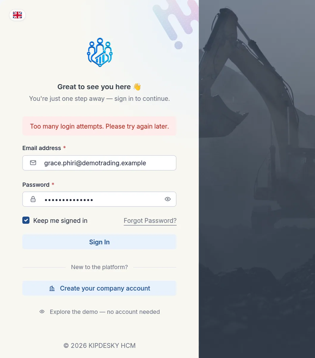 The sign-in page showing Too many login attempts
