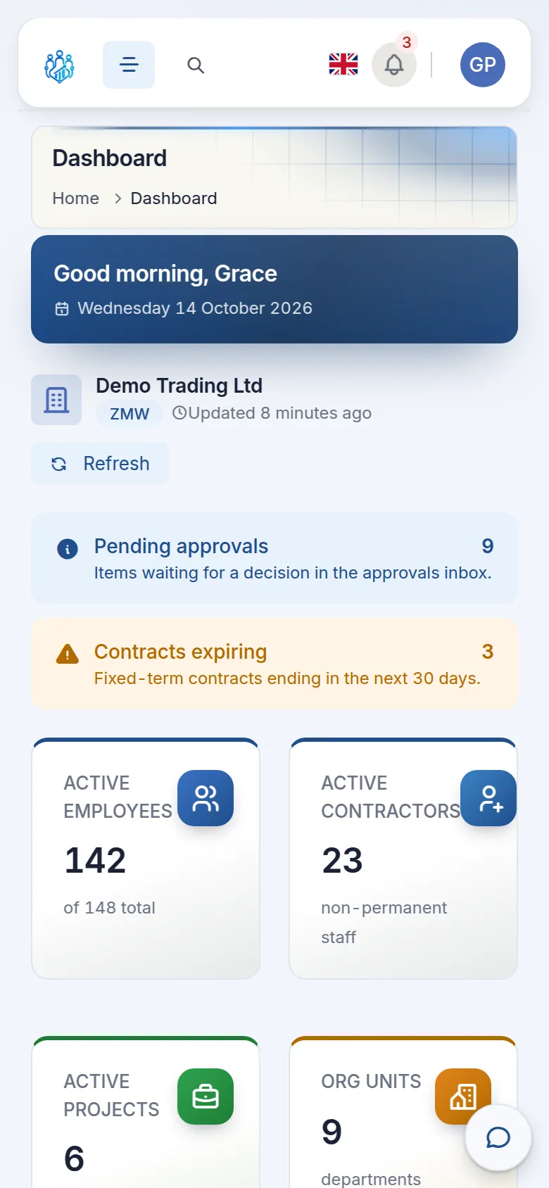 Kipdesky on a phone, showing the dashboard