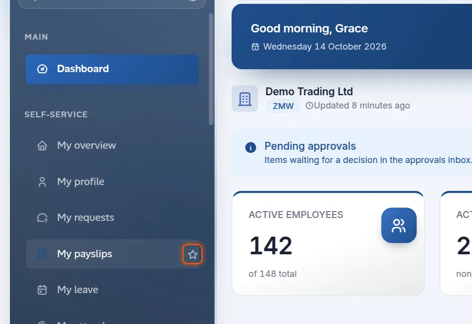 The star icon beside Trial balance in the sidebar