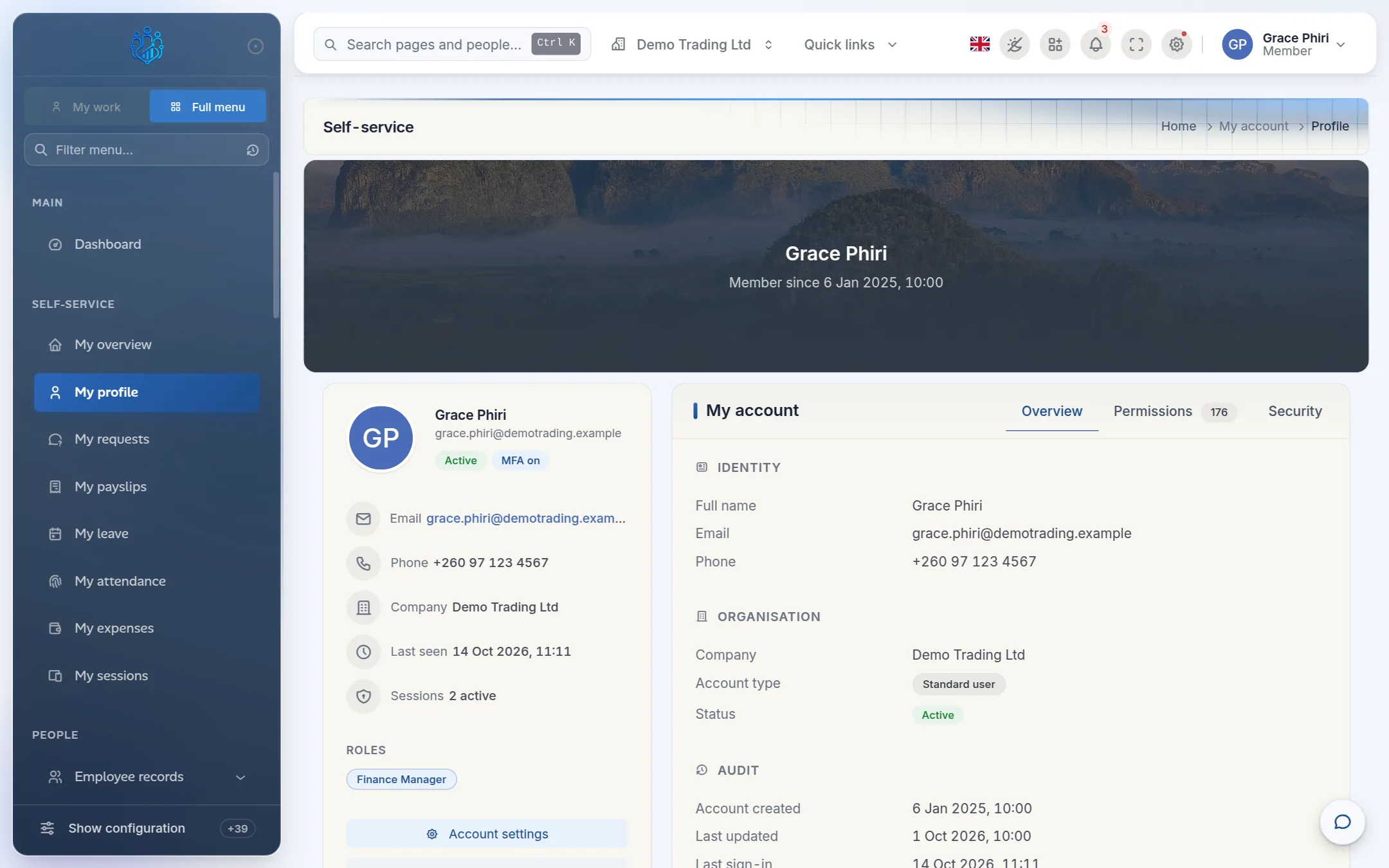 The My profile page with the Overview tab open