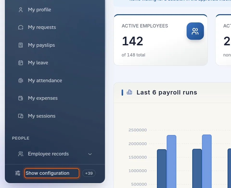 The Show configuration toggle at the bottom of the sidebar